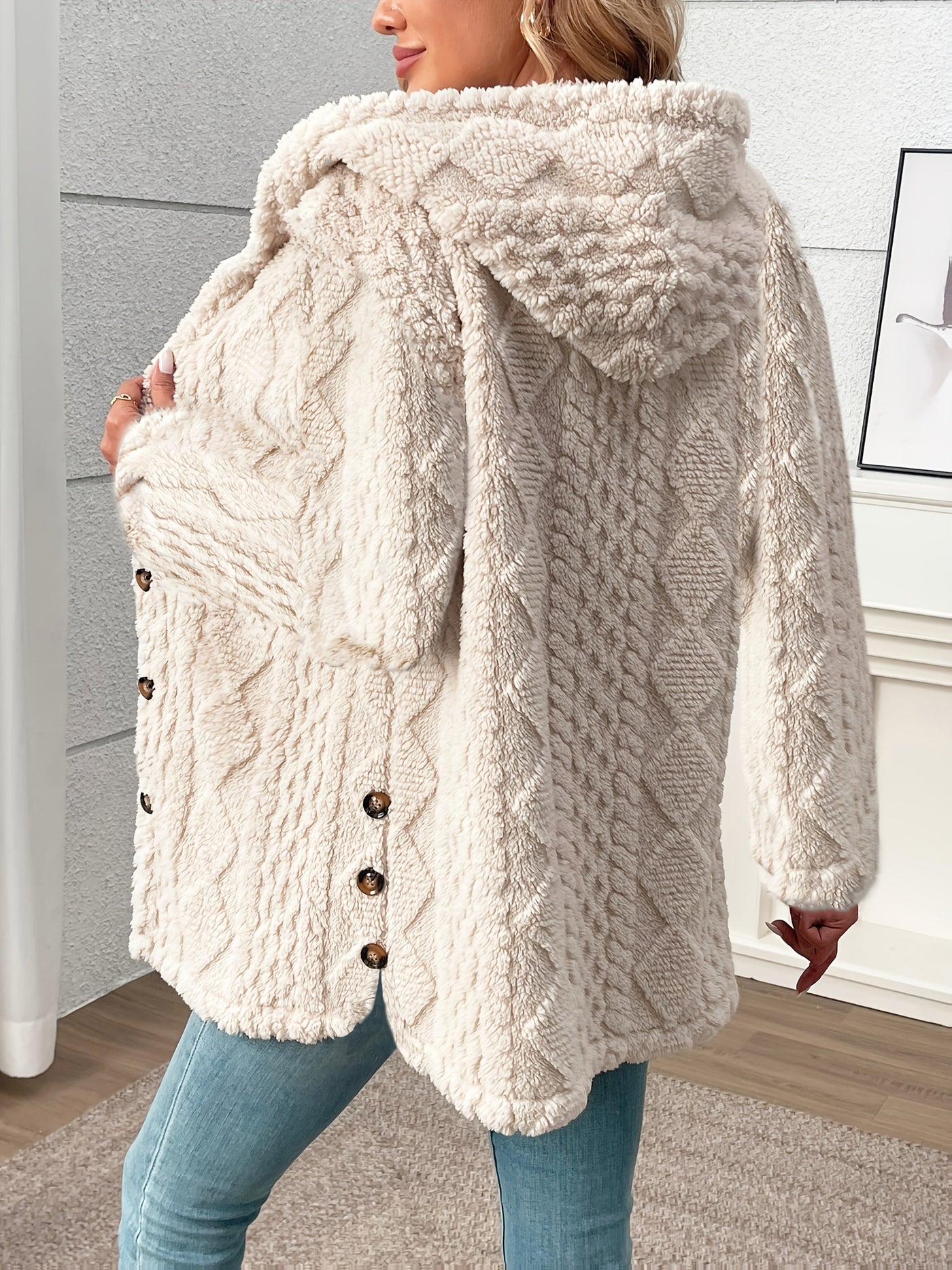 Cappotto in maglia a trecce Beige