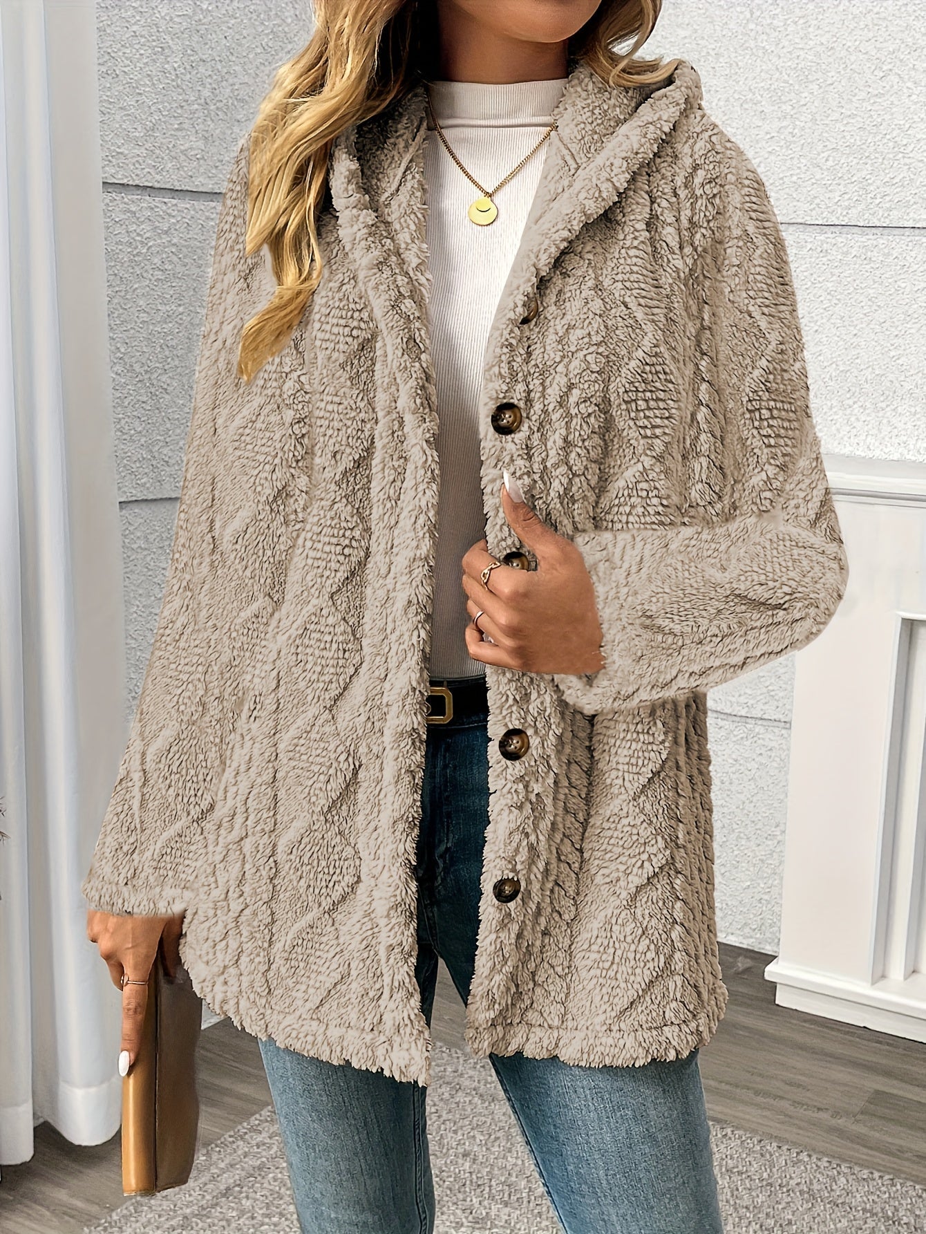 Cappotto in maglia a trecce Beige