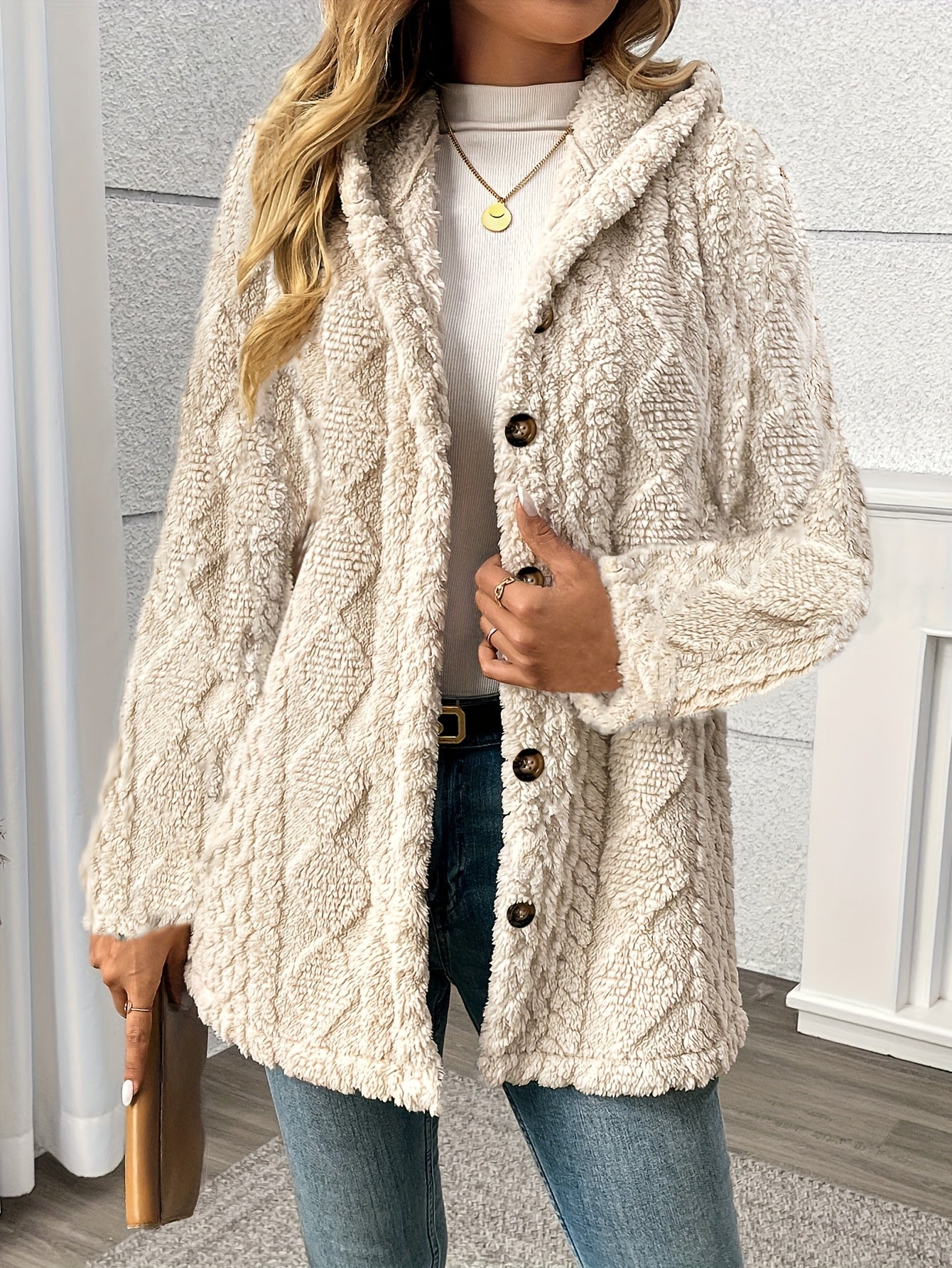 Cappotto in maglia a trecce Beige
